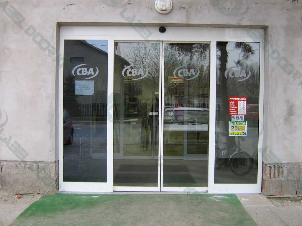 Label, glass door, automatic door, automatic glass door